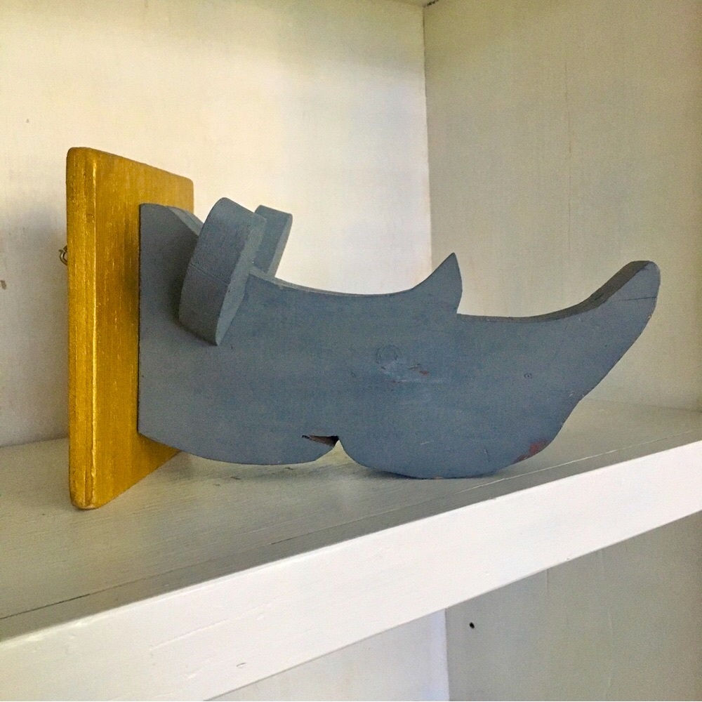 Vintage 60s Wood Rhino Wall Hook Decor